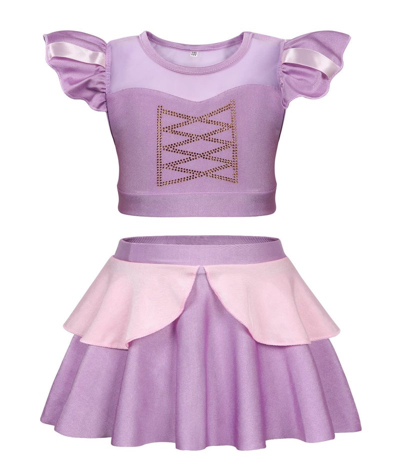 WonderBabe Toddler Girls Swimsuit Short Ruffles Sleeve Princess Two Piece Bathing Suit Kids Birthday Swimming Party Bathing Suits Fancy Swimwear Size 3-4t Purple - Image 1