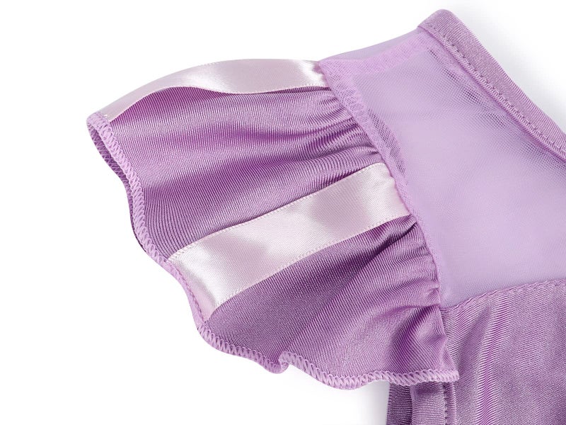 WonderBabe Toddler Girls Swimsuit Short Ruffles Sleeve Princess Two Piece Bathing Suit Kids Birthday Swimming Party Bathing Suits Fancy Swimwear Size 3-4t Purple - Image 4