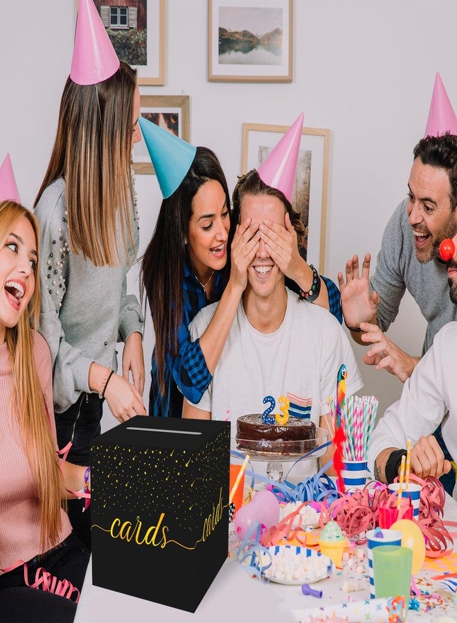 صندوق بطاقات أسود مزين برقائق ذهبية من أوليفبين، صندوق بطاقات هدايا للعروس، صندوق استقبال بطاقات هدايا حفلات أعياد الميلاد، يُستخدم لهدايا الزفاف، هدايا الأطفال أو العروس، وهدايا التخرج - Image 3