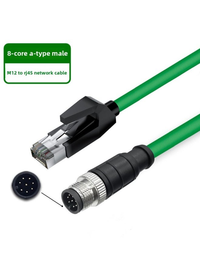 Generic M12 To RJ45 Industrial Network Cable 4-core 8-core DAX Type High-soft Camera Industrial Drag Chain Cable Shielding Bending Resistance-Color:[straight 8-core A-type Male Head—m12 To Rj45]-Line Length:10 M  - Image 1