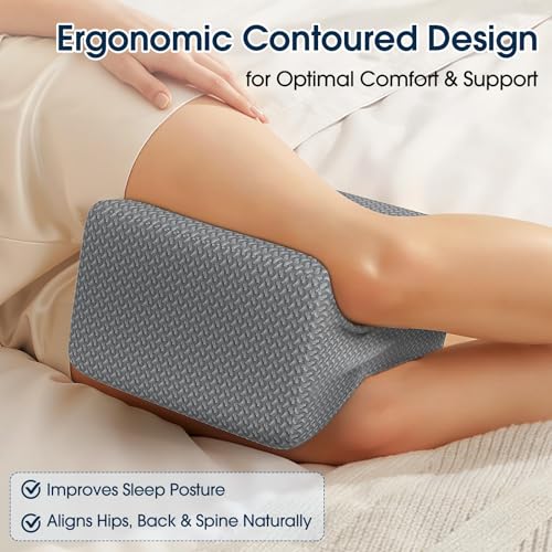 BlissTrends Memory Foam Knee Pillow, Knee Pillow for Side Sleepers, Leg Pillows for Sleeping Blood Circulation, Elevation Pillow for Spine Aligning, Sciatica, Hip, Knee, Ankle Pain, Grey, X-Large - Image 3