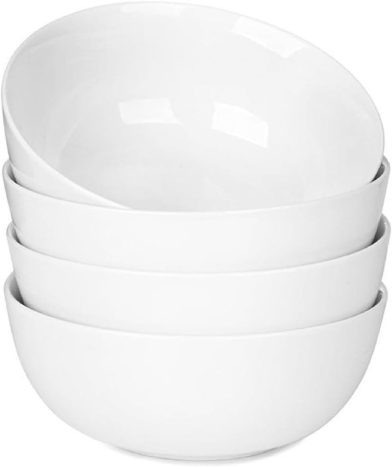 WishDeco Cereal Bowls Set of 4, Ceramic Soup Bowls 600 ml / 20 oz, Breakfast Bowl ∅15 cm / 6 inch, White Bowl for Dessert, Oatmeal, Pasta, Noodle, Salad, Rice, Microwave & Dishwasher Safe - Image 1
