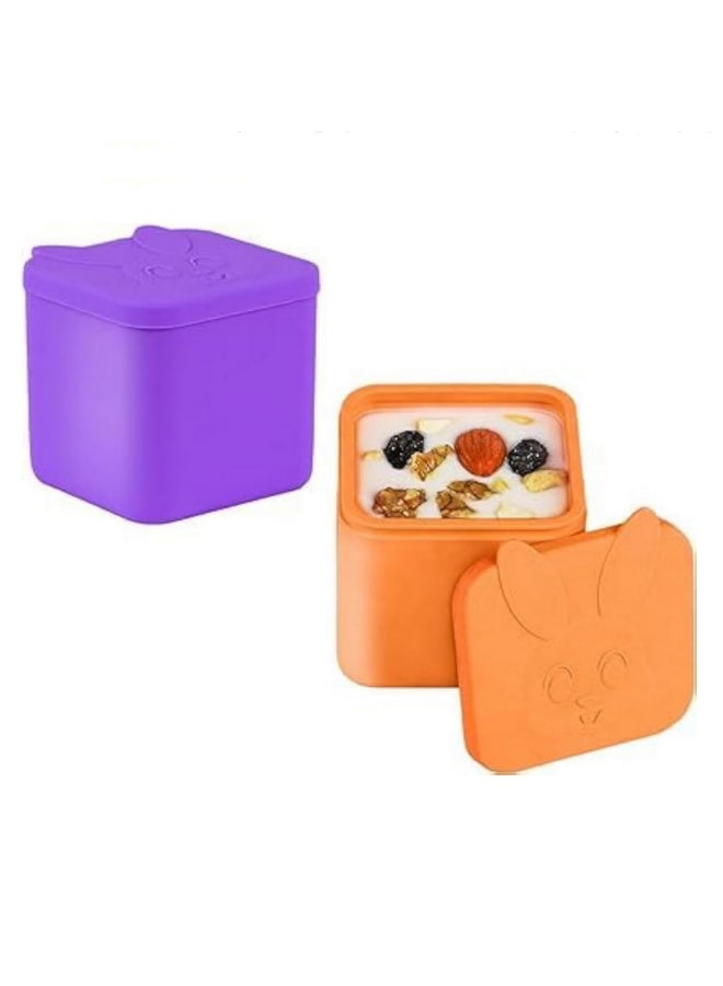 2PCS Leakproof Silicone Dips Containers Small Food Storage Snack Condiment Cups Kids Bento Lunch Box Salad Fruit Picnic Travel School Safe Silicone Food Box - Image 1