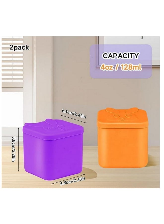 2PCS Leakproof Silicone Dips Containers Small Food Storage Snack Condiment Cups Kids Bento Lunch Box Salad Fruit Picnic Travel School Safe Silicone Food Box - Image 2