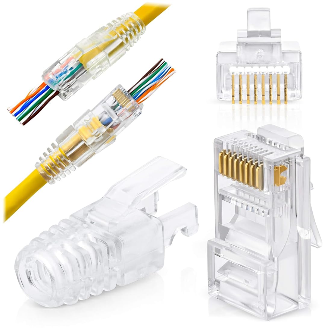 Generic 50 Set RJ45 Cat6 Pass Through Connectors and Strain Relief ...