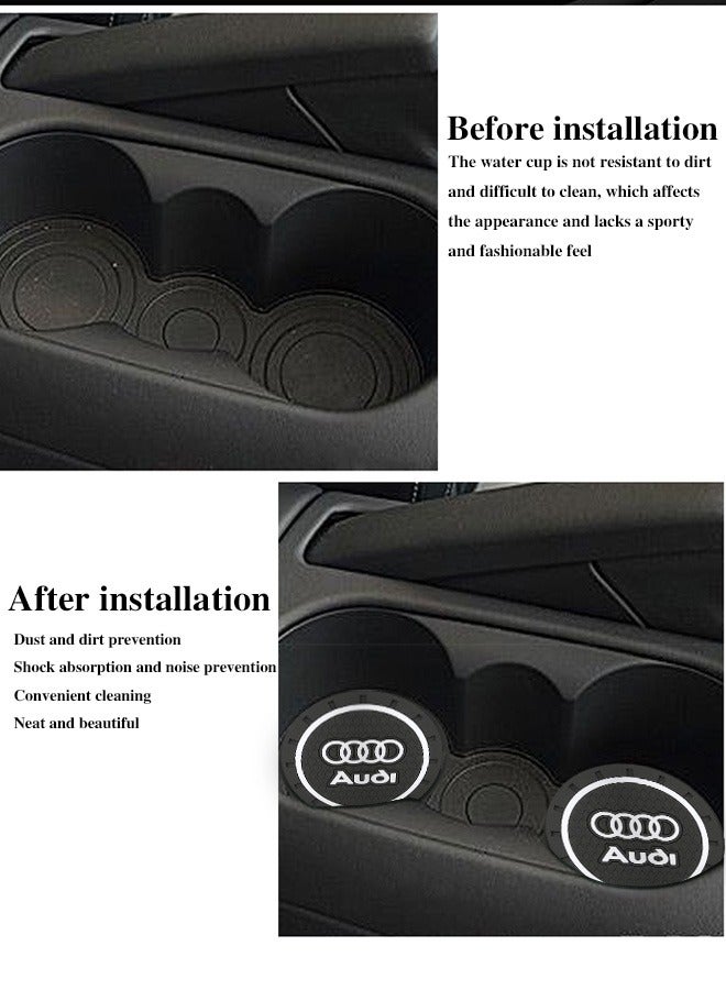 2pcs Car Cup Coaster Audi Auto Non-Slip Cup Holder Embedded In Ornaments Pvc Coaster Car Interior Accessories Mat Black - Image 5