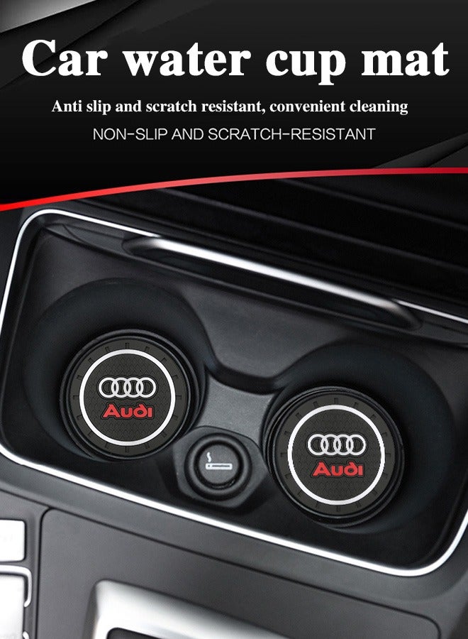 2pcs Car Cup Coaster Audi Auto Non-Slip Cup Holder Embedded In Ornaments Pvc Coaster Car Interior Accessories Mat Black - Image 3