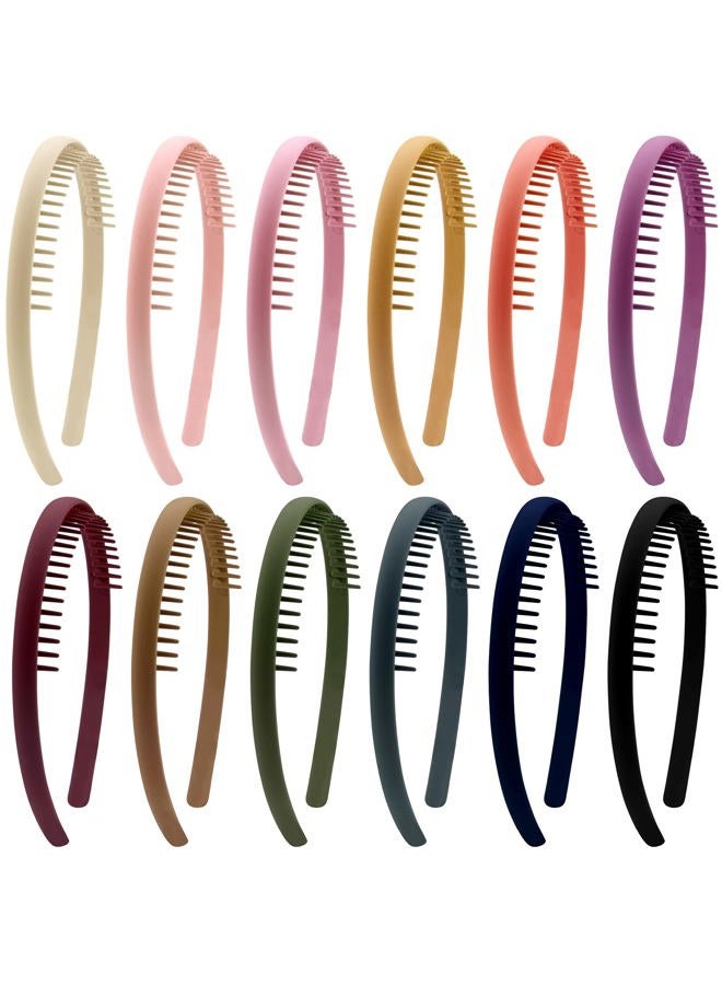 Duufin 12 Pieces Hair Headbands with Teeth - Non-Slip Plastic Comb Headbands for Girls and Women in 12 Colors - Image 1