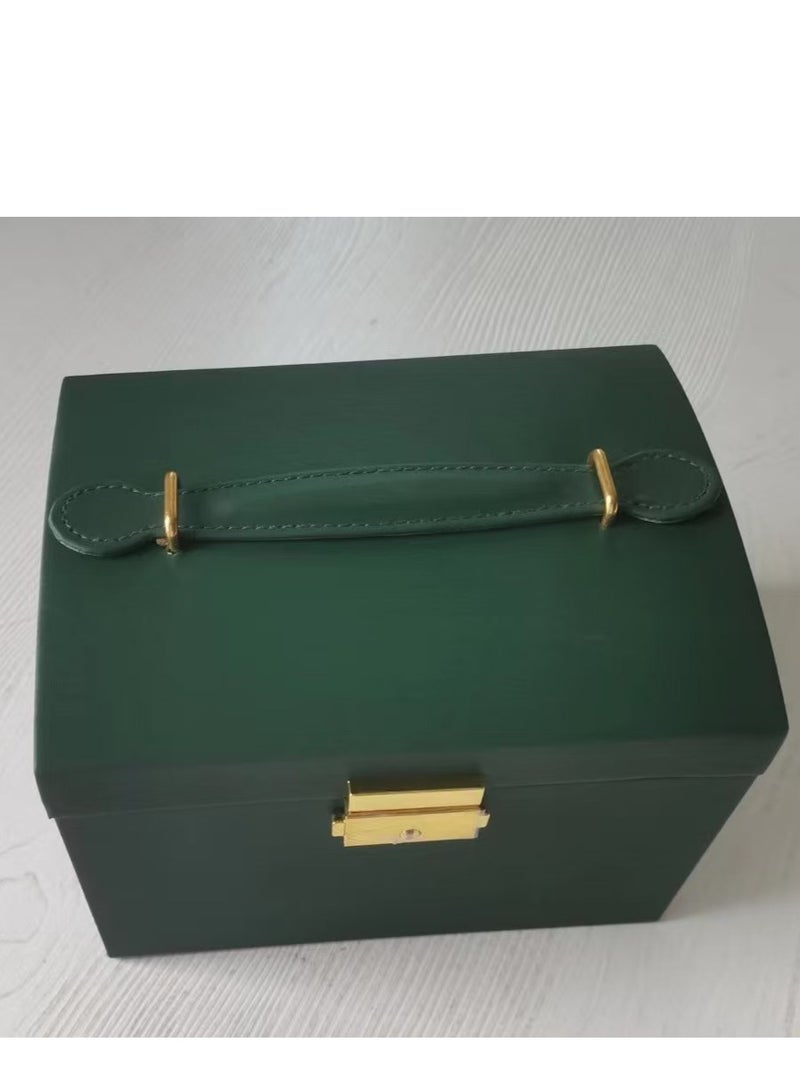 Jewellery Organiser MultiLayer PU Leather Portable Lockable Storage Box Case with Dividers Container for Rings, Earrings, Necklace Home Organizer - Dark Green  - Image 2