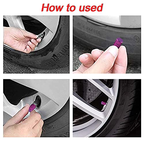 YALOK Aluminum Alloy Tire Valve Stem Caps, 4 Pack Universal Car Wheel Tire Valve Caps, Universal Stem Covers for Cars Trucks Motorcycles SUVs and Bikes (Purple/4PCS) - Image 5