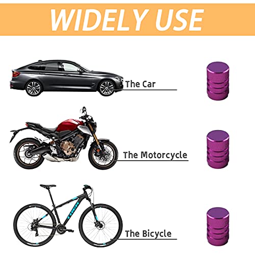 YALOK Aluminum Alloy Tire Valve Stem Caps, 4 Pack Universal Car Wheel Tire Valve Caps, Universal Stem Covers for Cars Trucks Motorcycles SUVs and Bikes (Purple/4PCS) - Image 4