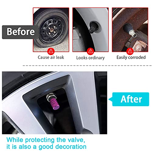 YALOK Aluminum Alloy Tire Valve Stem Caps, 4 Pack Universal Car Wheel Tire Valve Caps, Universal Stem Covers for Cars Trucks Motorcycles SUVs and Bikes (Purple/4PCS) - Image 3