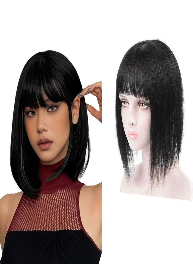 BLUSHIA Black Bob Wig For Women Full Head, Short Bob Wig, Synthetic Shoulder Length Short Hair Wig With Bangs, Straight Bob Wig For Women Daily Use Diwali Cosplay 14Inch - Image 1