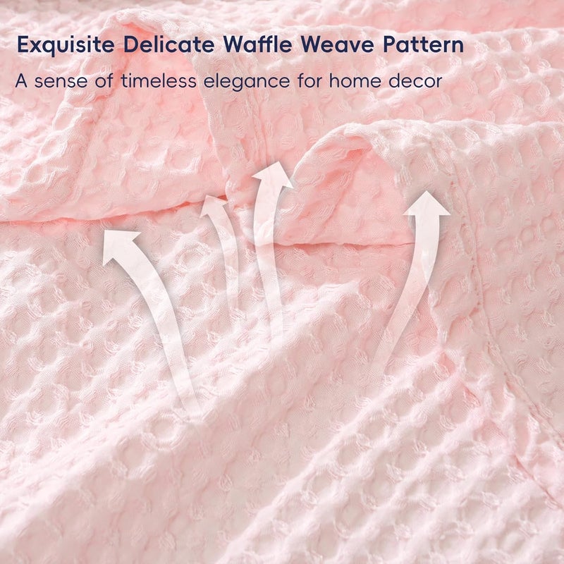 PHF بطانية قماش الوافل فائقة النعومة بحجم كينغ (230 سم × 265 سم)، بطانية منسوجة مريحة للسرير، الديكور، الأريكة، وردي فاتح - Image 3