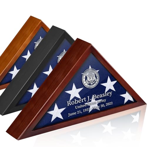 DANF FLAG Personalized Flag Case for Burial Flag DIY by Yourself Glass Front Mahogany Display Case for 5x95 Flag Wall Mounted Custom Name Wood Shadow Box for Military with Metal Letters and Logo Stickers - Image 1