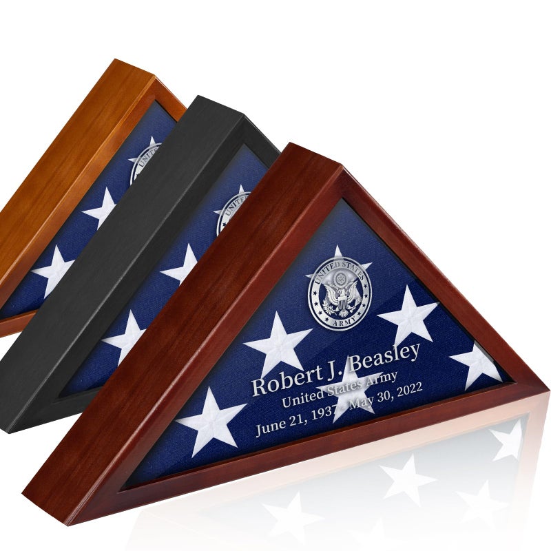 DANF FLAG Personalized Flag Case for Burial Flag DIY by Yourself Glass Front Mahogany Display Case for 5x95 Flag Wall Mounted Custom Name Wood Shadow Box for Military with Metal Letters and Logo Stickers - Image 2