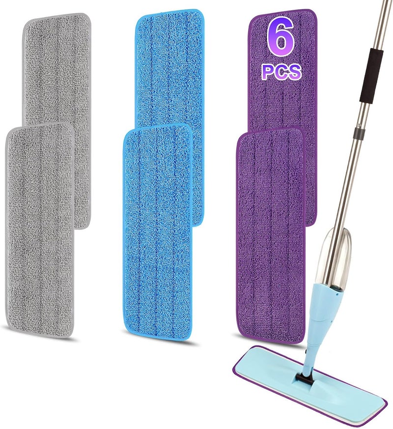H-Gamely 6 Pack 16.5 inch Reusable Mop Pads Microfiber Spray Mop Replacement Heads for Wet/Dry Mops Compatible with Bona Floor Care System - Image 1
