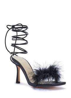 Truffle High Heel Platform Strappy Sandal With Feather  - Image 2