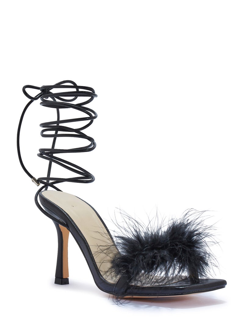 Truffle High Heel Platform Strappy Sandal With Feather  - Image 2