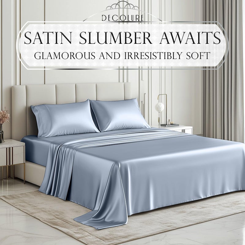 DECOLURE Satin Bed Sheets - 4 Piece Luxury Silky Queen Size Bedding Set - Softer Than Silk, Wrinkle-Free with 15â€ Deep Pocket Fitted Sheet, Perfect for Hair & Skin, Gifts for Women (Baby Blue) - Image 2