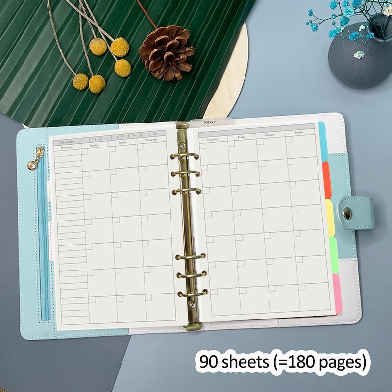 Harphia A5 6 Holes Binder Refill Value Set, 90sheets monthly plan loose leaf paper with stickers and dividers, planner insert with binder pockets for A5 binder 6 holes refillable notebook,005da5month - Image 5