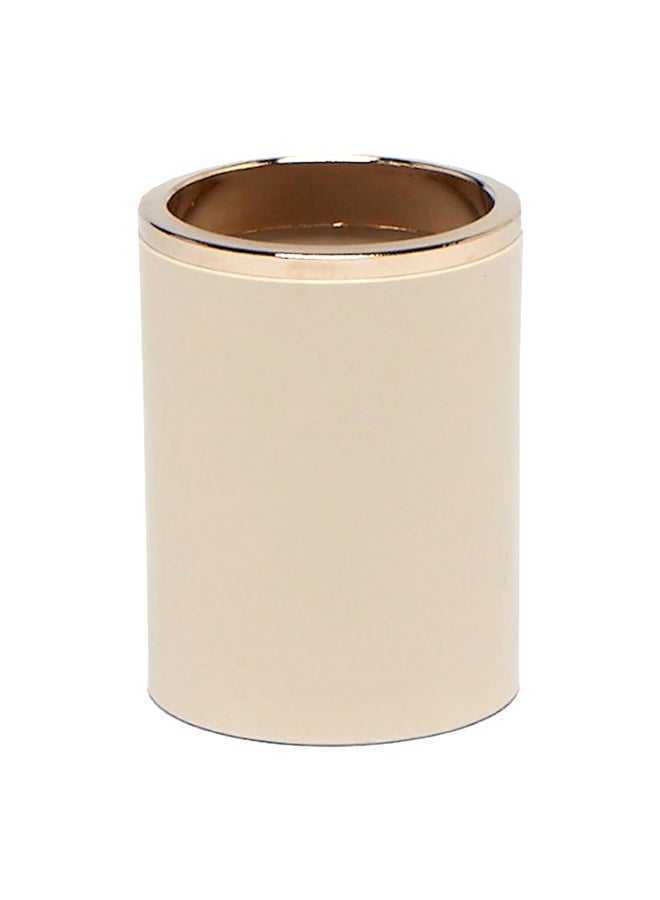 Primanova Lenox Glossy Finish Round Toothbrush Holder Beige and Gold 10.5 x 8 x 8 cm - Image 1