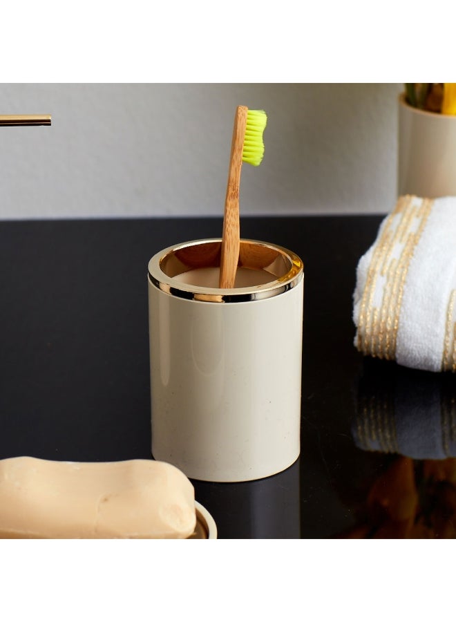 Primanova Lenox Glossy Finish Round Toothbrush Holder Beige and Gold 10.5 x 8 x 8 cm - Image 2