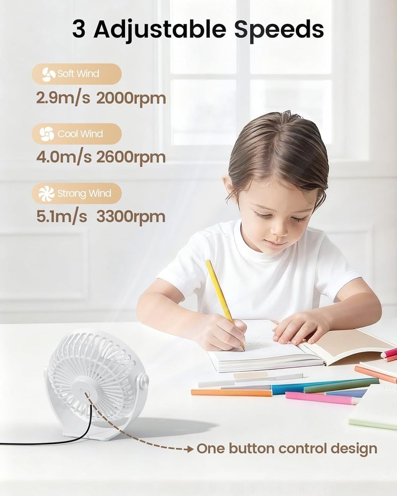 TriPole USB Powered Mini Portable Fan Desktop Fan, 3 Speed Strong Airflow, 360° Adjustable Angle, Quiet Electric Fan for Desktop, Desk Fan - Image 3