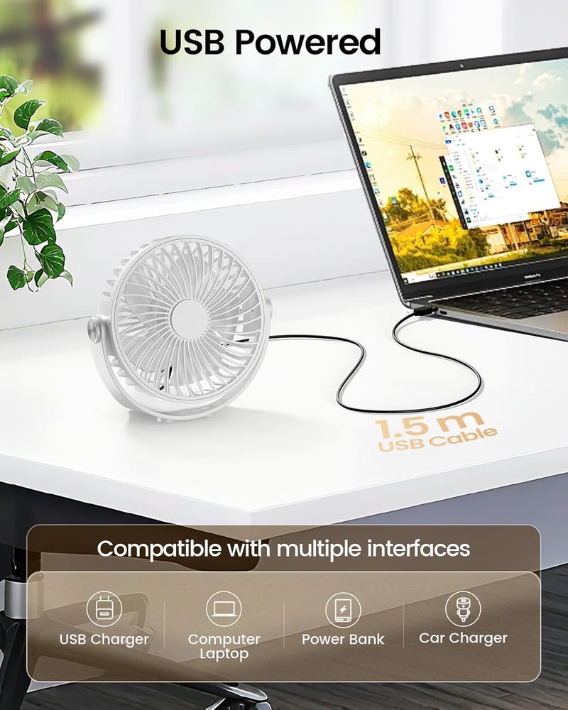 TriPole USB Powered Mini Portable Fan Desktop Fan, 3 Speed Strong Airflow, 360° Adjustable Angle, Quiet Electric Fan for Desktop, Desk Fan - Image 2