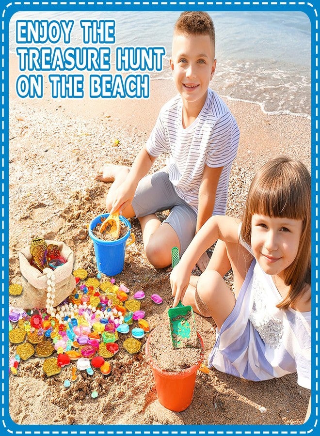 MARFOREVER Pool Toys Pirate Treasure Gems and Gold Coins, 246 Pcs Fake Coins Plastic Gems Jewels Playset for Summer Sand Beach Bath Toys Halloween Pirate Adventure Party Favors Decorations - Image 3