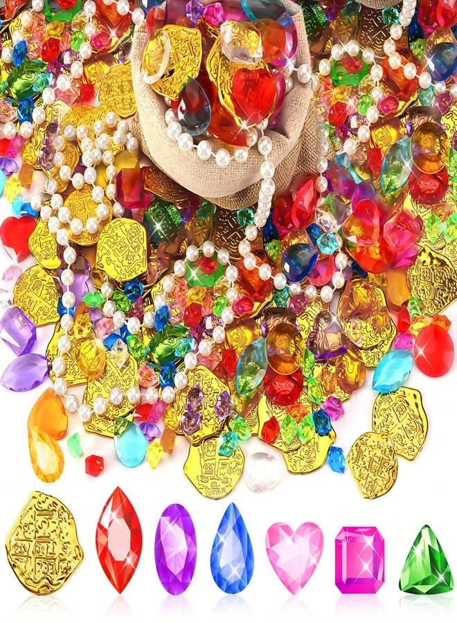 MARFOREVER Pool Toys Pirate Treasure Gems and Gold Coins, 246 Pcs Fake Coins Plastic Gems Jewels Playset for Summer Sand Beach Bath Toys Halloween Pirate Adventure Party Favors Decorations - Image 1