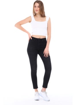 Cedy Denim Women's Light Lycra Skinny Fit Leg Detailed Trousers Felicia Black  - Image 1