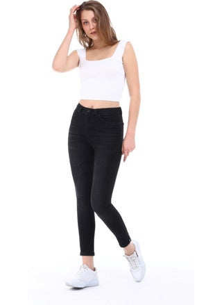 Cedy Denim Women's Light Lycra Skinny Fit Leg Detailed Trousers Felicia Black  - Image 2
