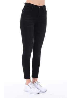 Cedy Denim Women's Light Lycra Skinny Fit Leg Detailed Trousers Felicia Black  - Image 5