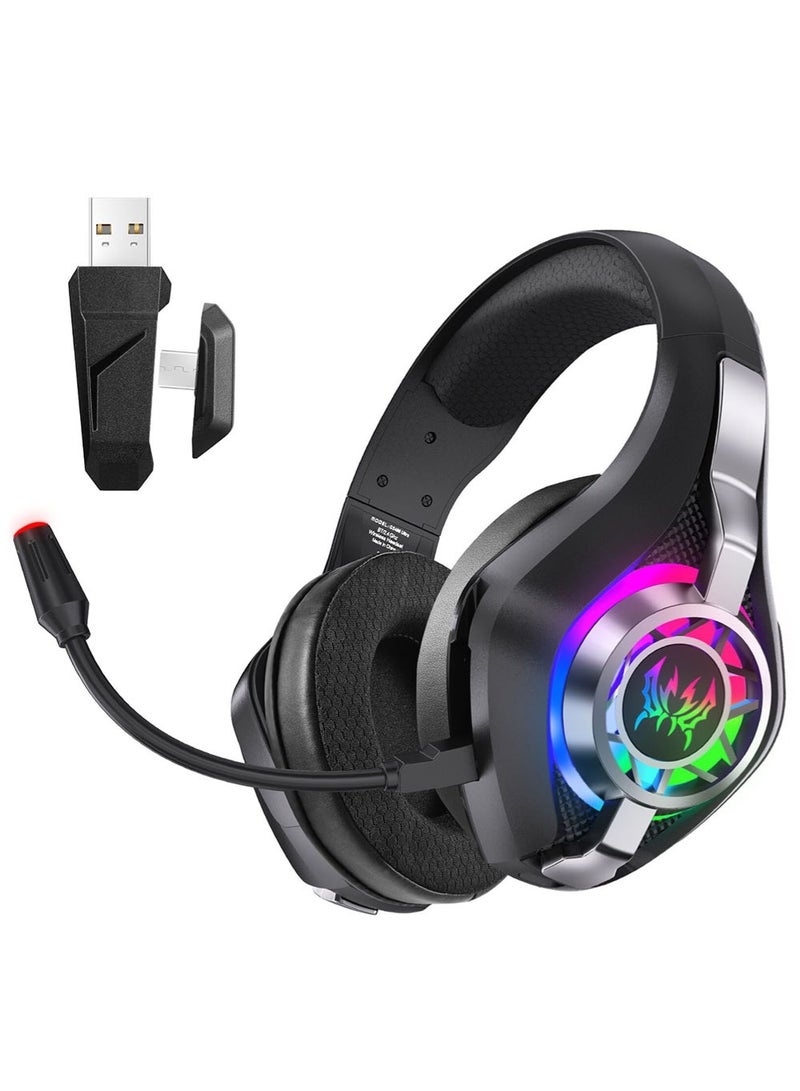 سماعة الألعاب اللاسلكية GS400 Ultra، صوت محيطي 7.1، سماعات ألعاب USB بتردد 2.4 جيجاهرتز مع بلوتوث 5.3، ميكروفون مانع للضوضاء، مكبرات صوت 40 مم، إضاءة RGB، بطارية تدوم 40 ساعة، سماعة سلكية متوافقة مع الكمبيوتر الشخصي، PS5، PS4، Mac، Switch، لون أسود - Image 1