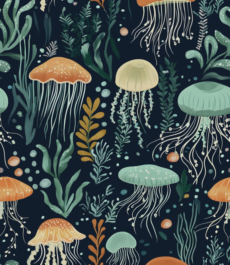 Laatse Blue Jellyfish Wallpaper Peel and Stick Vintage Sea Ocean Contact Paper 175 x 118 Seaweed Wall Paper Self Adhesive Removable Waterproof for Childrens Room Bathroom Shelves Cabinet Table - Image 2
