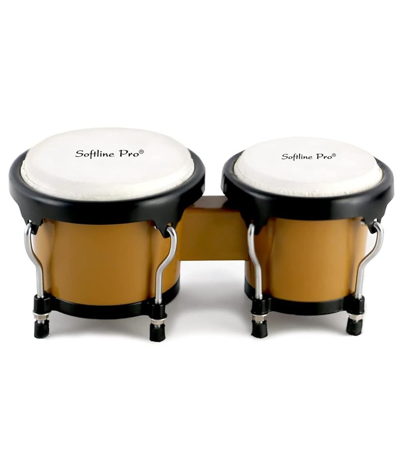 Softline Pro Bongo Drums 6” and 7” Set for Kids Adults Beginners Professionals ABS Body and Metal Bongos Drum Percussion Instruments with Padded Bag & Tuning Wrench (Caramel ABS) - Image 2