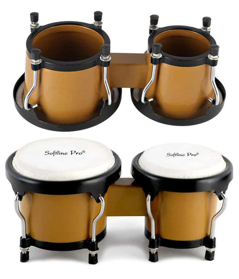 Softline Pro Bongo Drums 6” and 7” Set for Kids Adults Beginners Professionals ABS Body and Metal Bongos Drum Percussion Instruments with Padded Bag & Tuning Wrench (Caramel ABS) - Image 5