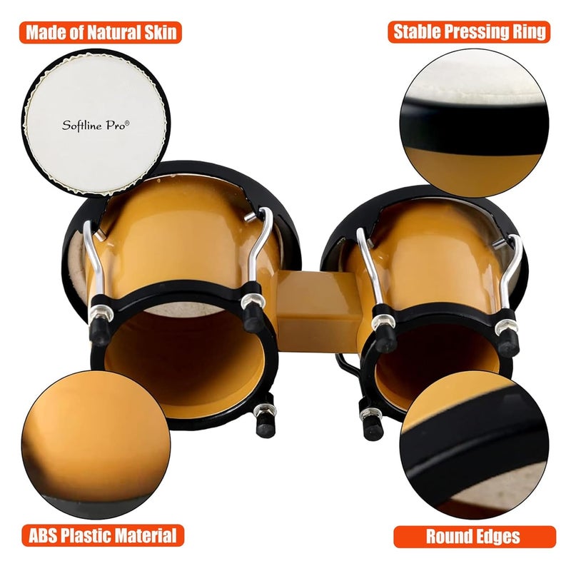 Softline Pro Bongo Drums 6” and 7” Set for Kids Adults Beginners Professionals ABS Body and Metal Bongos Drum Percussion Instruments with Padded Bag & Tuning Wrench (Caramel ABS) - Image 3