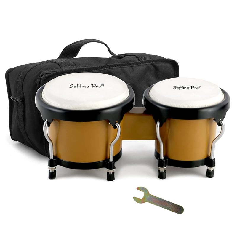 Softline Pro Bongo Drums 6” and 7” Set for Kids Adults Beginners Professionals ABS Body and Metal Bongos Drum Percussion Instruments with Padded Bag & Tuning Wrench (Caramel ABS) - Image 1