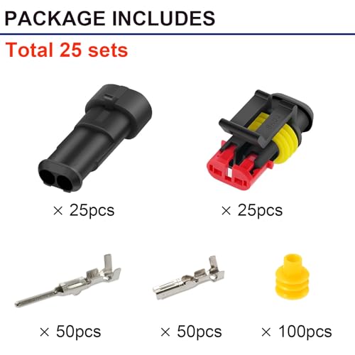 Twippo 25 Kit 2 Pin Connector Automotive Waterproof Connectors 2 Wire Connectors Electrical Connector Two Pin Connector Quick Disconnect Plug Kit 22-16 AWG - Image 2