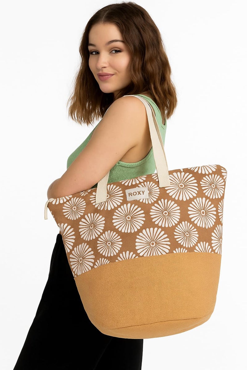 Roxy Women's Beach Tote Bag | Travel | Vacation | Straw | Lightweight | Breathable, Waikiki Life - Portabella Tile - Image 3