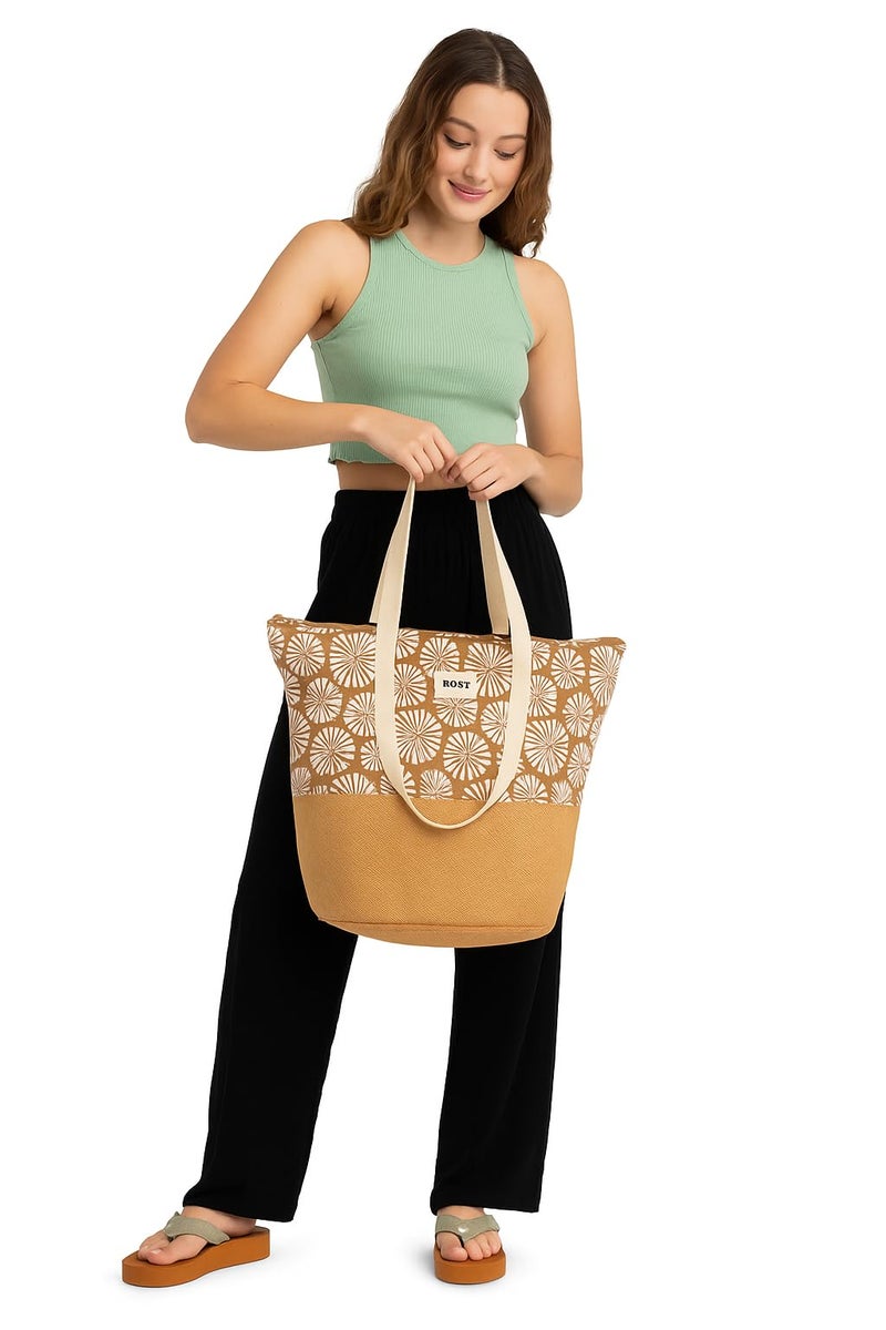 Roxy Women's Beach Tote Bag | Travel | Vacation | Straw | Lightweight | Breathable, Waikiki Life - Portabella Tile - Image 2