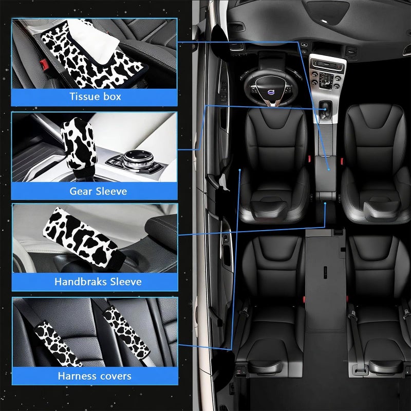 JINGSEN 29 PCS Cow Pattern Car Accessories,Including Dashboard Decoration,Rearview Mirror Decoration,Etc,Suitable for Sedans,SUVS and Other Models,Cute Car Interior Sets Suitable for Women (Black) - Image 3