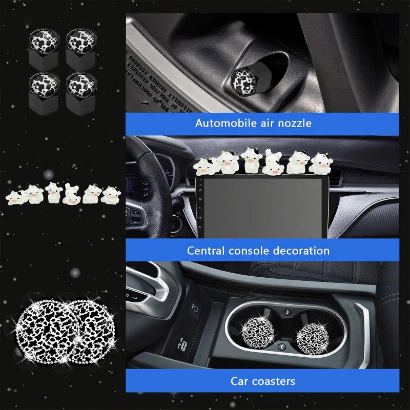 JINGSEN 29 PCS Cow Pattern Car Accessories,Including Dashboard Decoration,Rearview Mirror Decoration,Etc,Suitable for Sedans,SUVS and Other Models,Cute Car Interior Sets Suitable for Women (Black) - Image 4