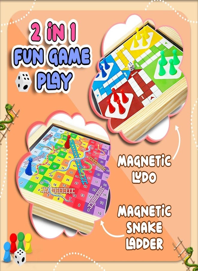 Wembley 2-in-1 Ludo Snake and Ladder Jumbo Wooden Board Game| Magnetic Ludo and Snake and Ladder Game Set| Vibrant Multiplayer Game for Kids & Adults| Smooth & Durable Indoor Board Game Set - Image 5