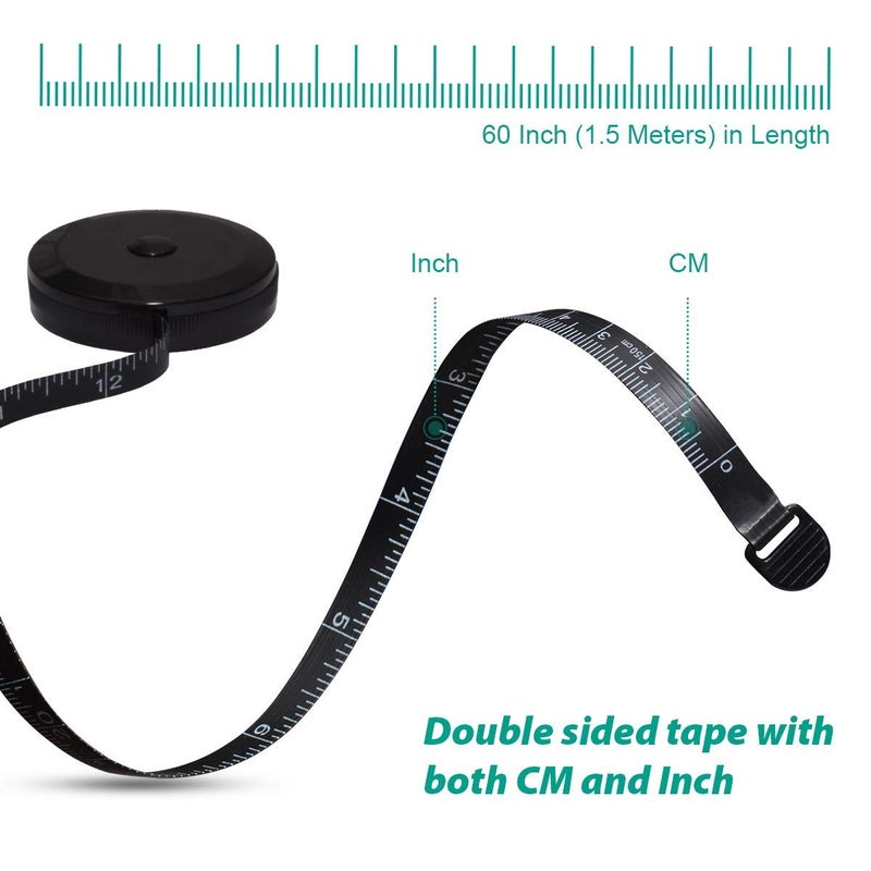 GDMINLO Soft Tape Measure Retractable Measuring for Body Fabric Sewing Tailor Cloth Knitting Craft Weight Loss Measurements Retractable Black Double Scales Rulers 1 Pack - Image 3