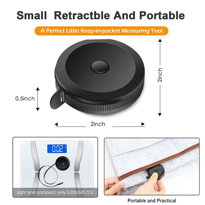 GDMINLO Soft Tape Measure Retractable Measuring for Body Fabric Sewing Tailor Cloth Knitting Craft Weight Loss Measurements Retractable Black Double Scales Rulers 1 Pack - Image 2