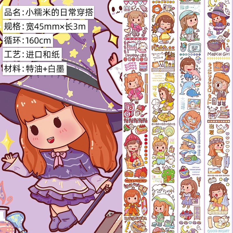 Generic Cute Cartoon Girl Washi Tape Set Daily wear of small glutinous rice. And paper. Special oil 3m 