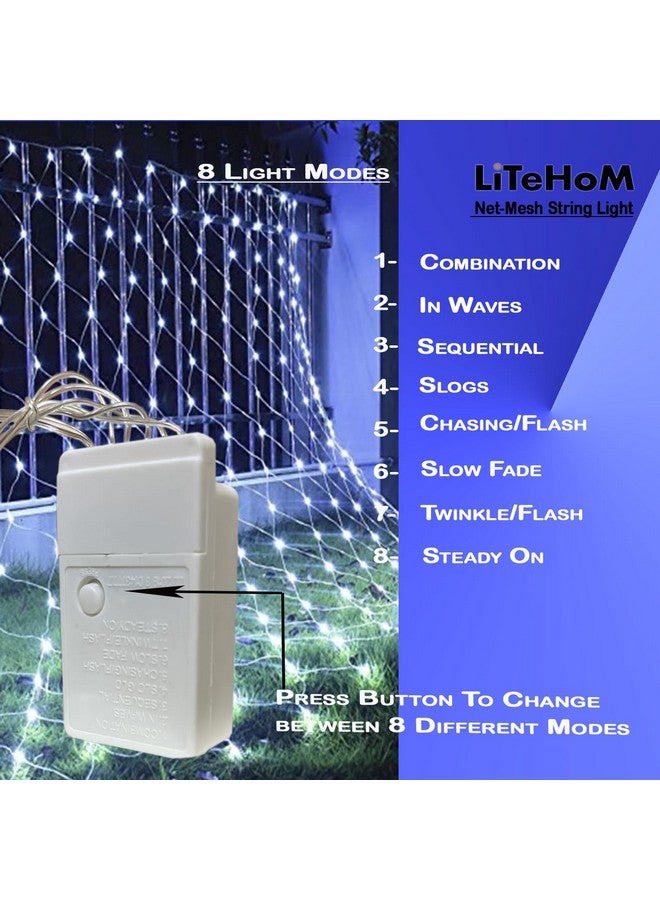 Litehom أضواء شبكة ليت هوم LED، 6.6 قدم × 6.6 قدم، 144 LED، 8 أوضاع زينة ديوالي مع أضواء ديوالي لتزيين المنزل! ضوء ديوالي LED، أضواء LED لتزيين المنزل (ضوء شبكة أبيض) - Image 3